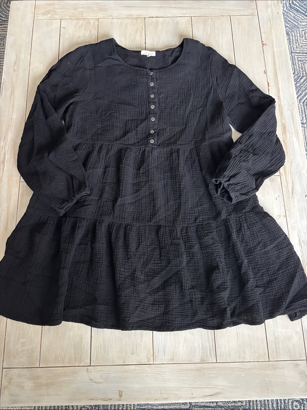Cotton Bleu 100% Cotton Crinkle Gauze Long Sleeve Dress XL